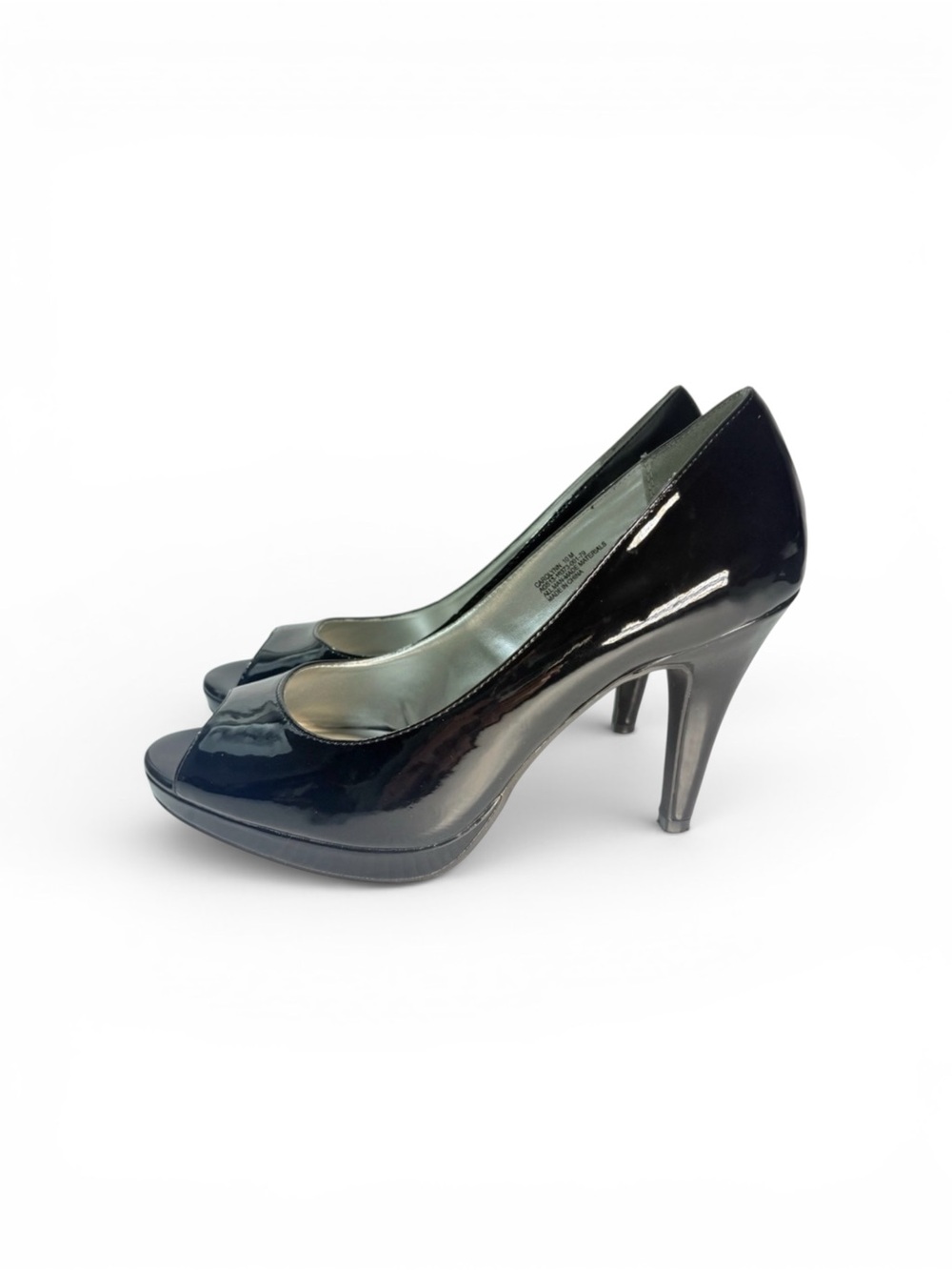 NWT Andrew Geller Carolynn Shiny Black Patent Peep-Toe Heels Sz10 Office Siren